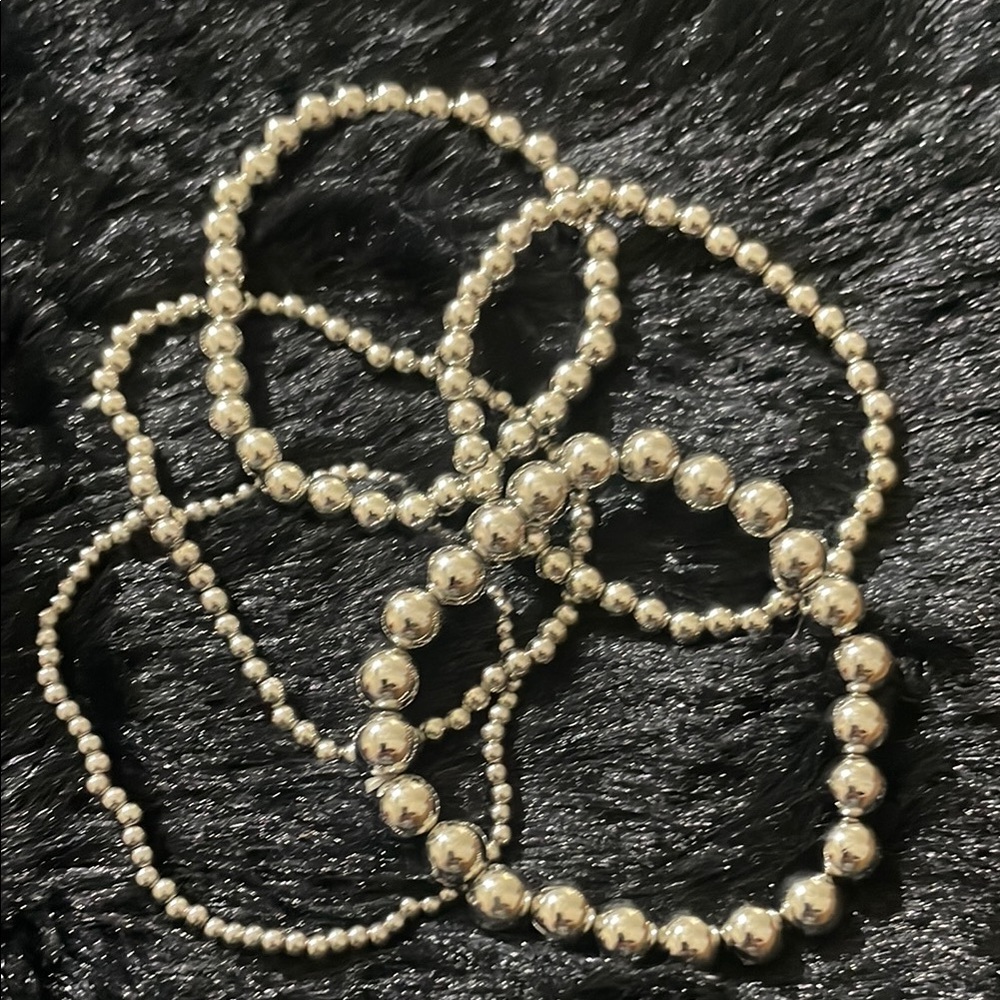 Elegant Silver Beaded Bracelet Set